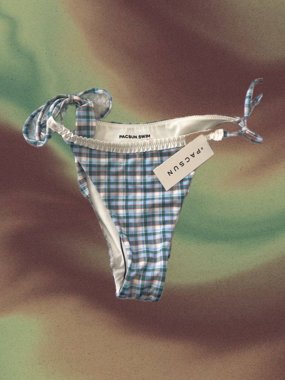 NWT Pacsun Plaid Tie-Side Bikini Bottom - Blue, Green, White
